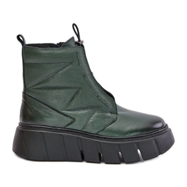Zazoo 60472 Lederstiefeletten mit Plateau und Keilabsatz, dunkelgrün