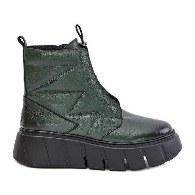 Zazoo 60472 Lederstiefeletten mit Plateau und Keilabsatz, dunkelgrün