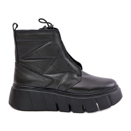 Zazoo 60472 Lederstiefel mit Plateau und Keilabsatz Schwarz