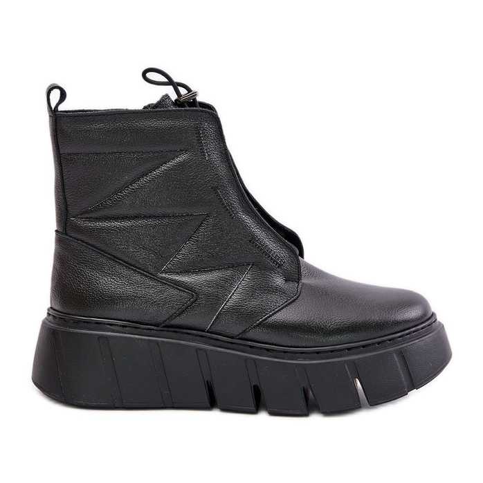 Zazoo 60472 Lederstiefel mit Plateau und Keilabsatz Schwarz