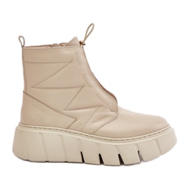 Zazoo 60472 Lederstiefeletten auf Plateau und Keilabsatz, Beige