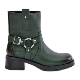 Zazoo 60480 isolierte Lederstiefel mit niedrigem Absatz, dunkelgrün