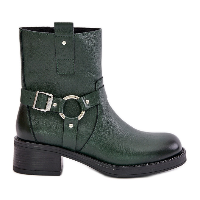 Zazoo 60480 isolierte Lederstiefel mit niedrigem Absatz, dunkelgrün
