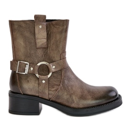 Zazoo 60480 Lederstiefel mit niedrigem Absatz, warmes Braun-Grau