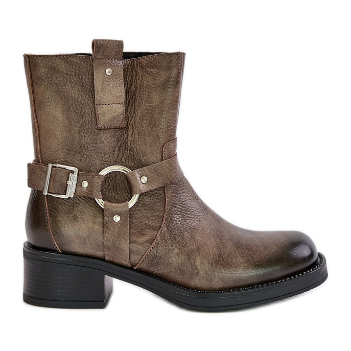 Zazoo 60480 Lederstiefel mit niedrigem Absatz, warmes Braun-Grau