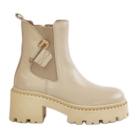Zazoo 60490 Warme Lederstiefeletten mit Dekoration in Hellbeige