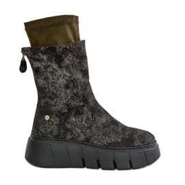 Leder-Damenstiefel auf massivem Plateau Maciejka 06766-09 Khaki grün