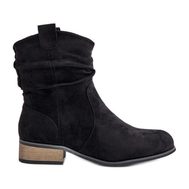 Isolierte Stiefeletten mit gerafften niedrigen Absätzen, schwarzes Elletinnia