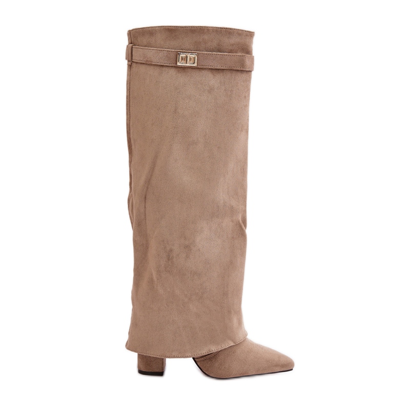 Beige isolierte Stiefel mit hohem Absatz und umgeschlagenem Obermaterial von Urelli