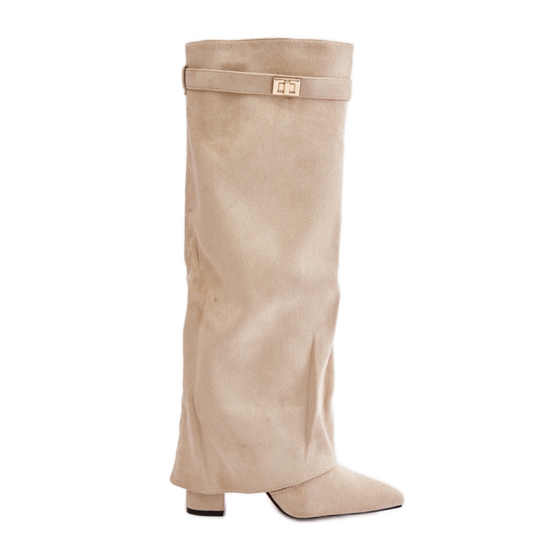 Hellbeige isolierte Stiefel mit hohem Absatz und umgeschlagenem Obermaterial von Urelli