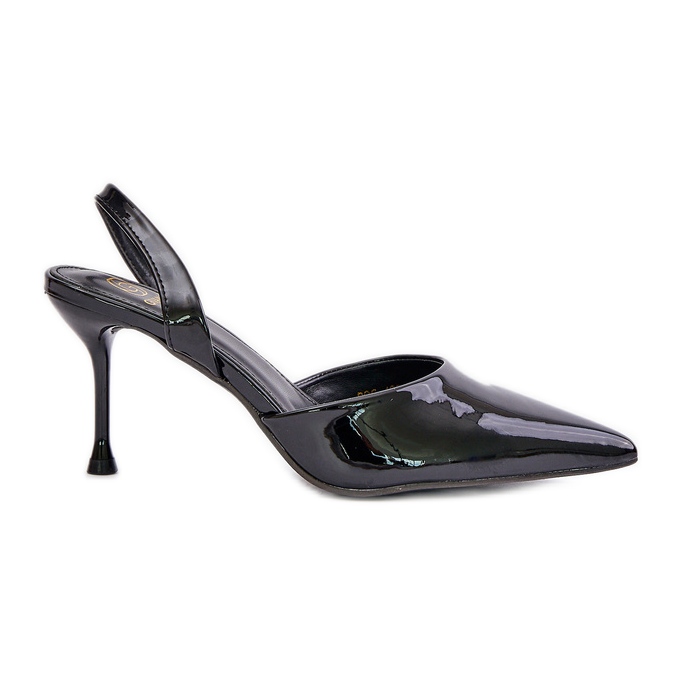 Lack-High-Heels mit offenem Absatz, Schwarz Emmizola