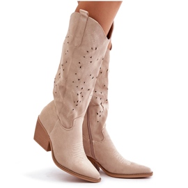Overknee-Cowboystiefel mit durchbrochenem Muster, hellbeige Innathoria