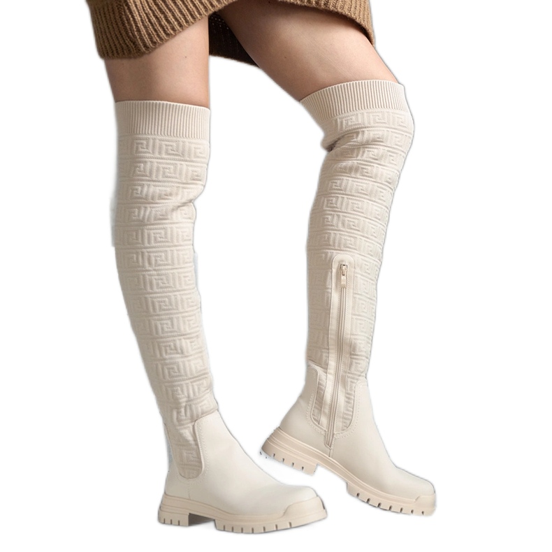 Beige Stoffstiefel mit mattem Finish Scarlett