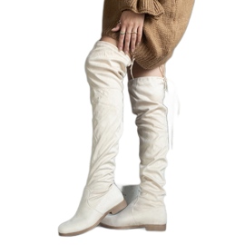 Beigefarbene lange Plateaustiefel aus Hallora-Öko-Wildleder