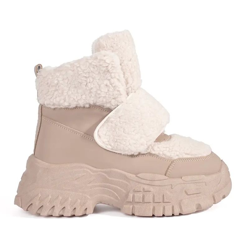 Seastar Beige Plateau-Schneestiefel mit Lammfellfell