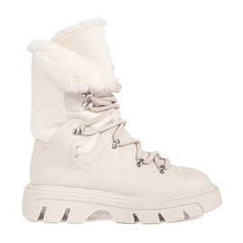 Seastar Beigefarbene Damen-Schneestiefel zum Schnüren mit Fell auf der Plattform