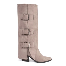Seastar Beige Wildleder-Damenstiefel mit hohen Absätzen und Schnallen