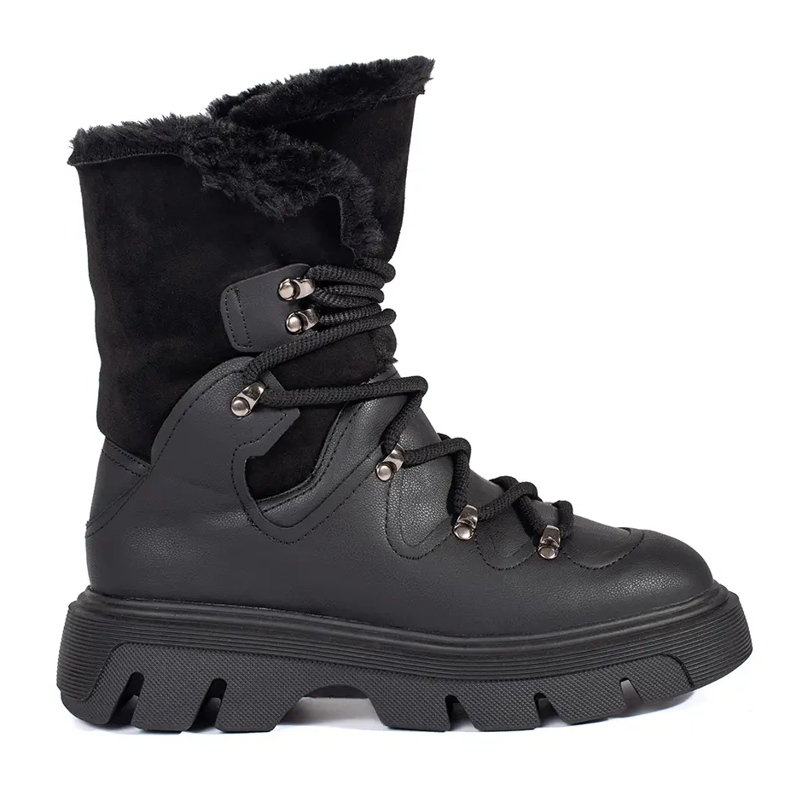 Seastar Schwarze Damen-Schneestiefel zum Schnüren mit Fell auf der Plattform