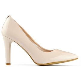 Lackbeige Damenpumps mit bequemem Absatz, elegante beige Damenschuhe