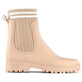 Beige Damen-Gummistiefel mit elastischem Sockenobermaterial
