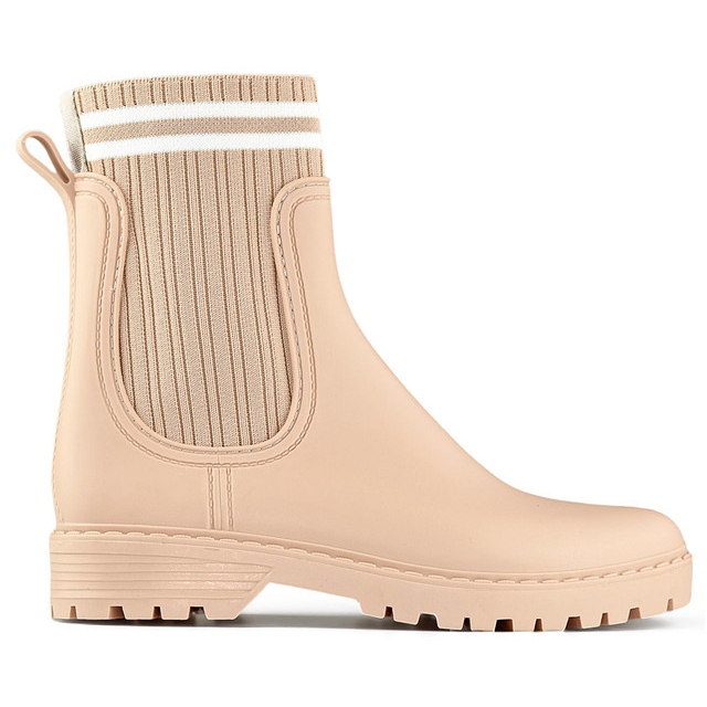 Beige Damen-Gummistiefel mit elastischem Sockenobermaterial
