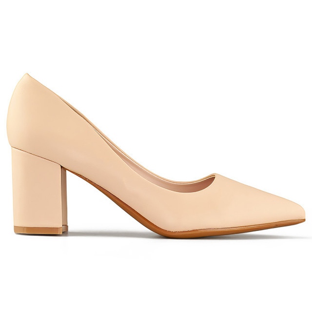 Beige klassische Pumps mit niedrigem Absatz, Damenschuhe für das Büro