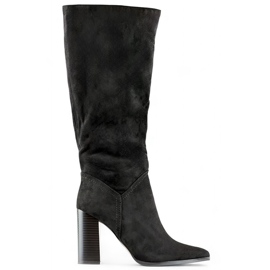 Damenstiefel aus Wildleder mit hohem Absatz, kniehohe Stiefel mit Stilettoabsatz schwarz