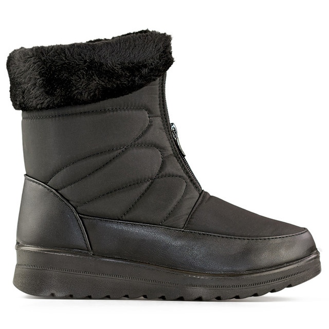 Isolierte hohe Winterstiefel für Damen, Schneestiefel mit Reißverschluss, Winterstiefel mit flacher Sohle schwarz