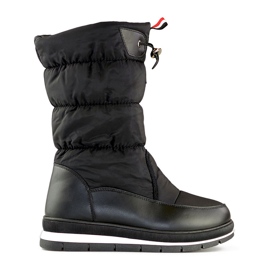 Schwarze hohe Schneestiefel, isolierte Winterstiefel für Damen mit Kordelzug