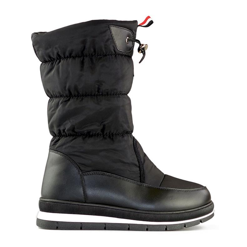 Schwarze hohe Schneestiefel, isolierte Winterstiefel für Damen mit Kordelzug
