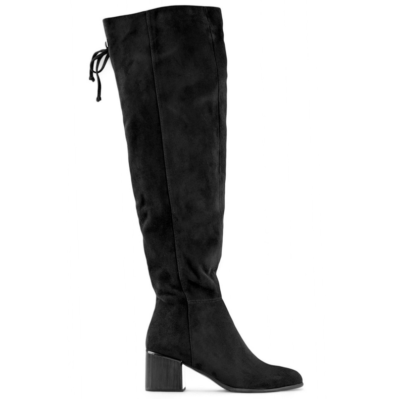 Damenstiefel oberhalb des Knies, lange Schnürstiefel mit niedrigem Absatz schwarz