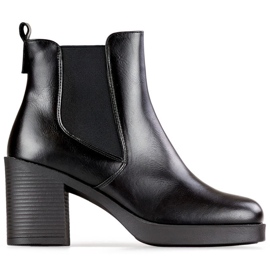 Schwarze Damenstiefeletten, klassische schwarze Stiefeletten aus ökologischem Leder, isolierte Winterschuhe