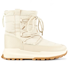 Beige Sport-Schneestiefel, isolierte Winterschuhe für Damen mit flacher Sohle