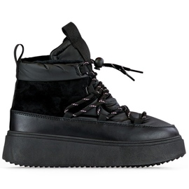 Schwarze Schneestiefel mit Manschette, isolierte Damen-Winterstiefel mit dicker Sohle