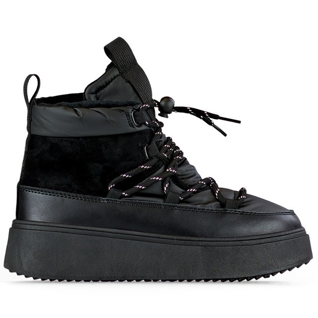 Schwarze Schneestiefel mit Manschette, isolierte Damen-Winterstiefel mit dicker Sohle