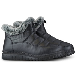 Kurze Damen-Schneestiefel mit Fell, schwarz CH-06B