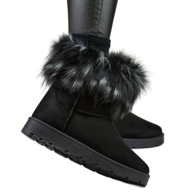 Damen-Mukluk-Schneestiefel mit Fell, schwarz 1906-1-B