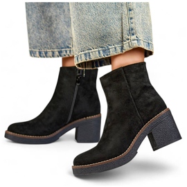 Klassische Damen-Stiefel aus Wildleder mit hohen Absätzen, schwarz 9613B
