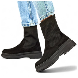 Damen-Stiefeletten aus Wildleder mit Sockenobermaterial, schwarz HB-175B