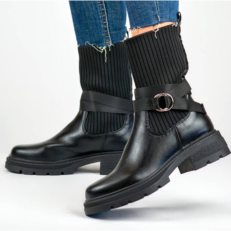 Damenstiefeletten mit flexiblem Obermaterial, schwarz YQ41B