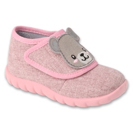 Befado Kinderhausschuhe mit Klettverschluss 454P037 rosa mit Teddybär-Applikation