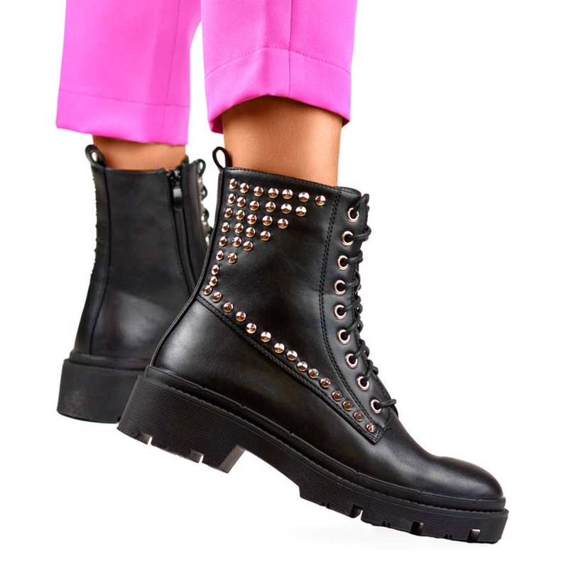 Rockstiefel für Damen mit Nieten, schwarz CH2320B