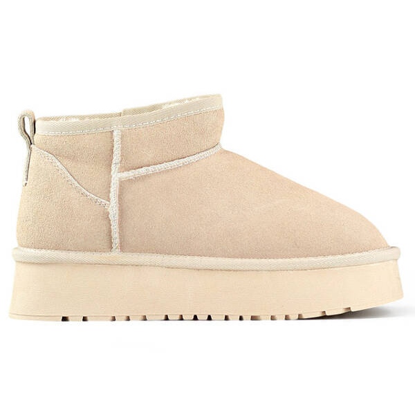 Damen-Lederstiefeletten, Wildleder-Schneestiefel, Beige XF-159L.BE