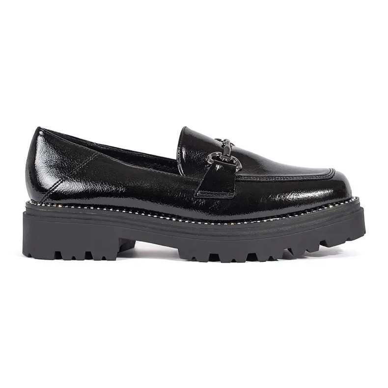 Goodin Schwarze Damen-Loafer auf einem mit einer Kette verzierten Plateau