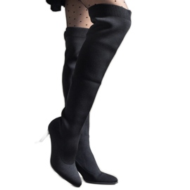 Schwarze Slip-on-Stiefel mit hohem Absatz und elastischem Atari-Obermaterial