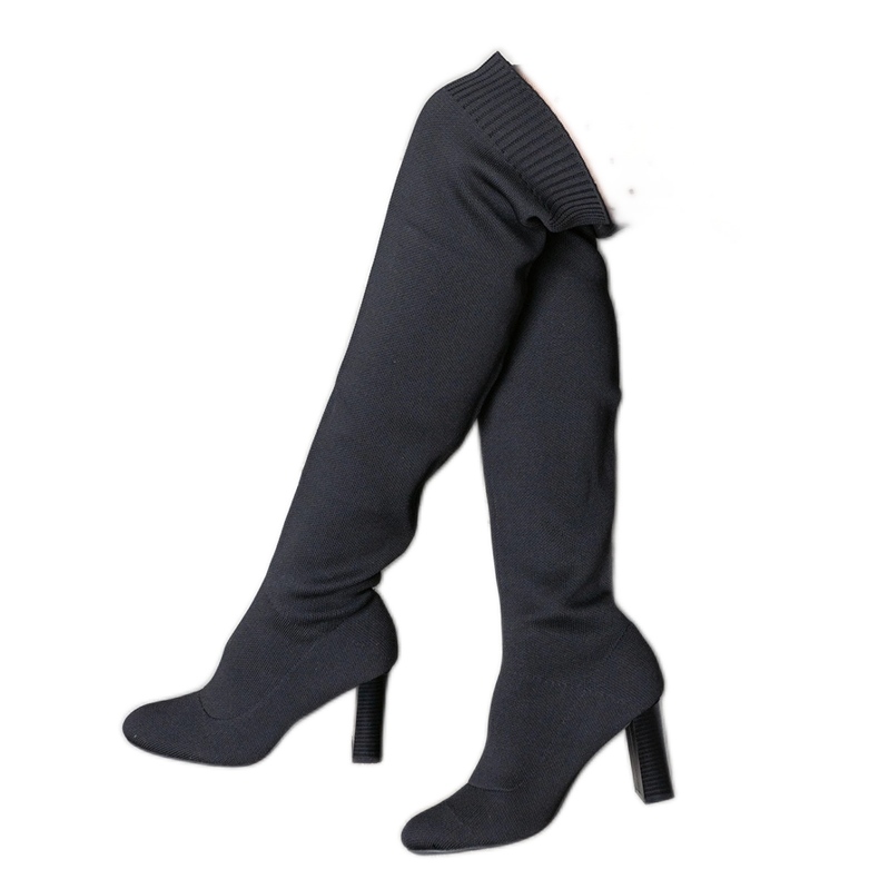 Schwarze Slip-On-Stiefel mit hohem Absatz und flexiblem Flamme-Obermaterial