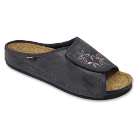 Inblu Damen-Slipper mit Kork-Innensohle 155D154, grau mit Stickerei