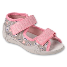 Befado Kindersandalen, Ledereinsatz mit Klettverschluss, 342P064, rosa grau