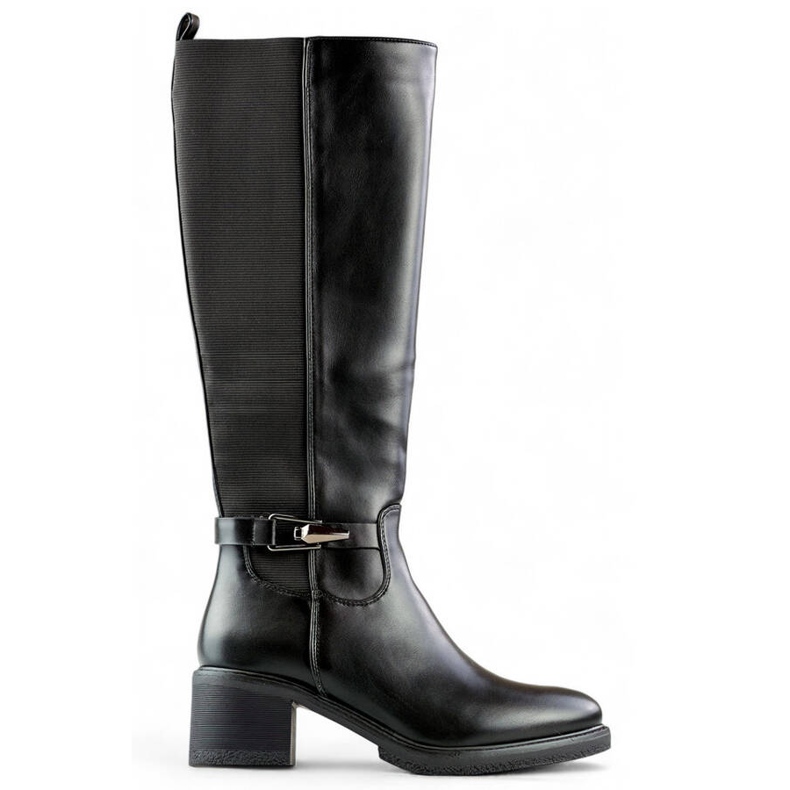 Damenstiefel mit niedrigem Absatz und elastischem Gummi, schwarz FC29B