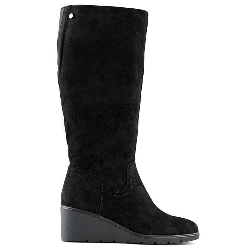 Damen-Wildleder-Keilstiefel, schwarz, YL159B